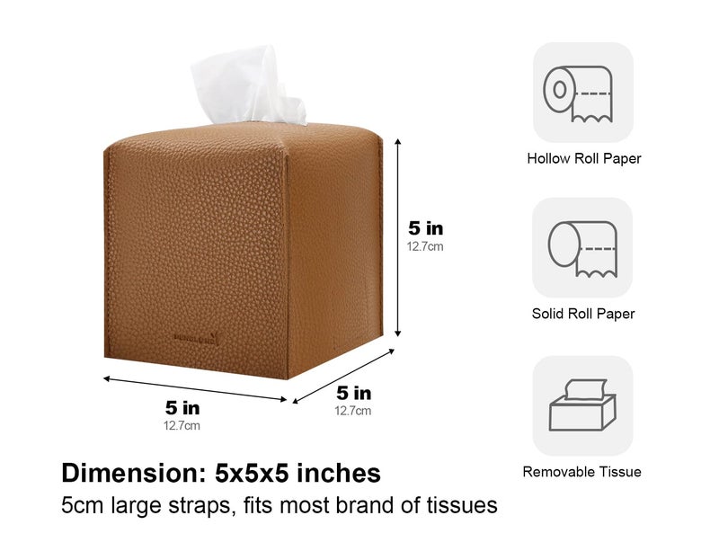PENGLONG Tissue Box Cover 5X5X5'' PU Leather Tissue Holder Square Tissue Cube Box Organizer for Bathroom Vanity Countertop  Car  Night Stands  Office  Home  Kitchen (1Pack  Brown) - Image 5